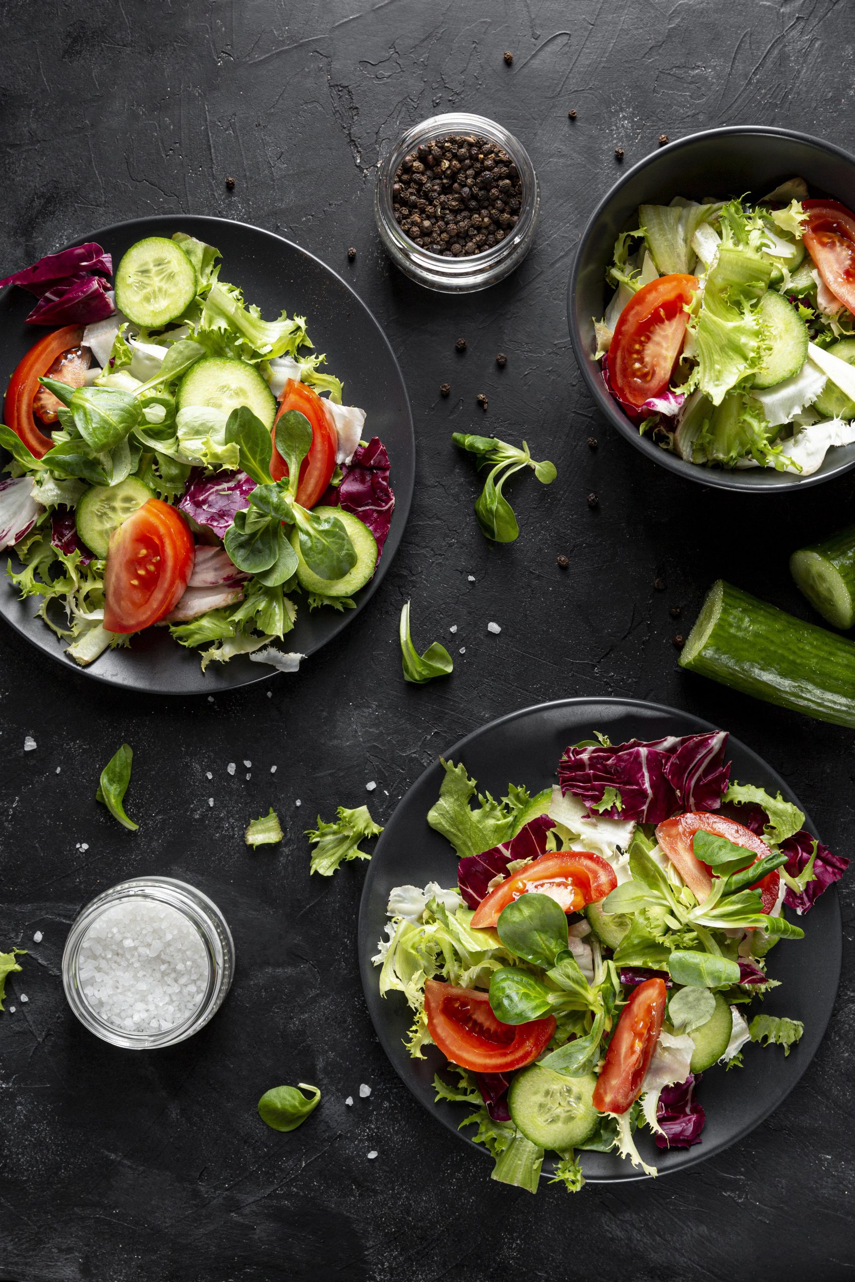 top view plates with salad scaled